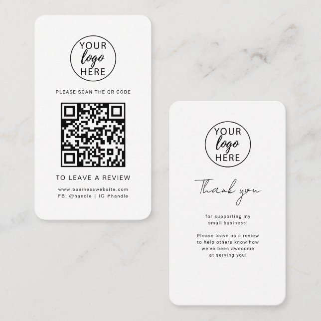 Custom Company Business Logo QR Code Review Card (Front/Back)