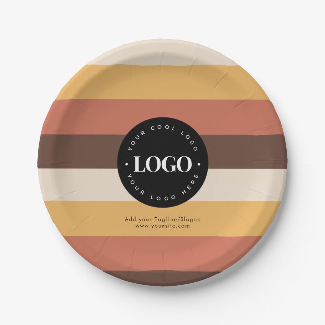 Custom Company Business Logo Retro Stripes 60s 70s Paper Plates (Front)