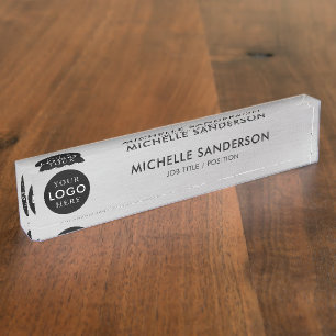 Custom Company Business Logo Silver Employee Staff Desk Name Plate