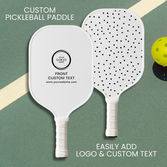 Custom Company Business Logo Text Black Polka Dot Pickleball Paddle (Creator Uploaded)