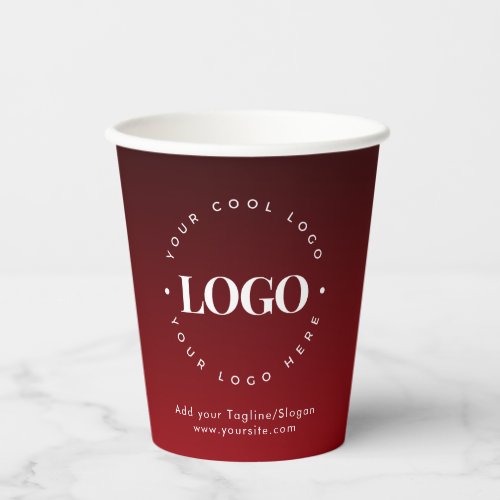 Custom Company Business Logo Text Red Ombre Party Paper Cups