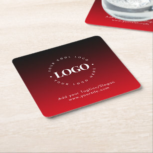 Custom Company Business Logo Text Red Ombre Party  Square Paper Coaster