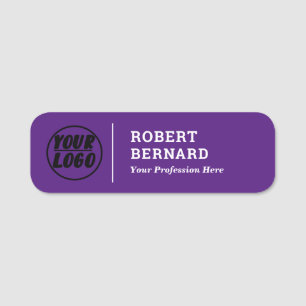custom company business logo & title Modern purple Name Tag