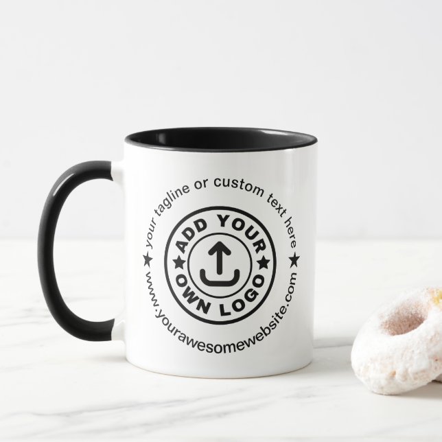 Custom Company Business Logo Website Black & White Mug (With Donut)