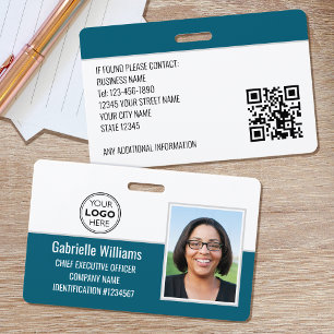 Custom Company Employee ID Photo Security Teal Badge
