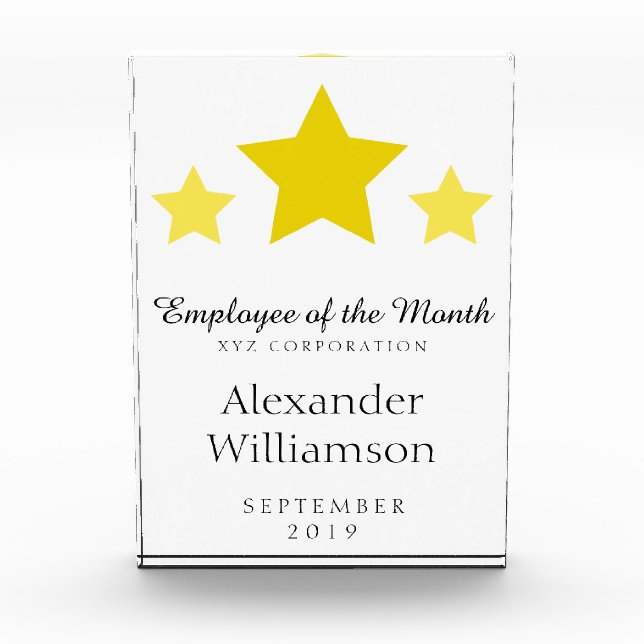 Custom Company Employee of the Month Template Acrylic Award (Front)