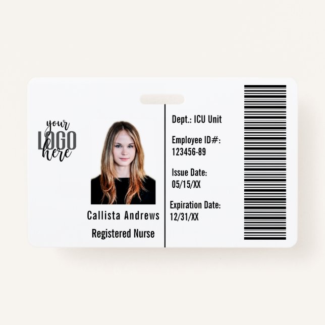 Custom Company Employee Photo Name Barcode Logo ID Badge (Front)