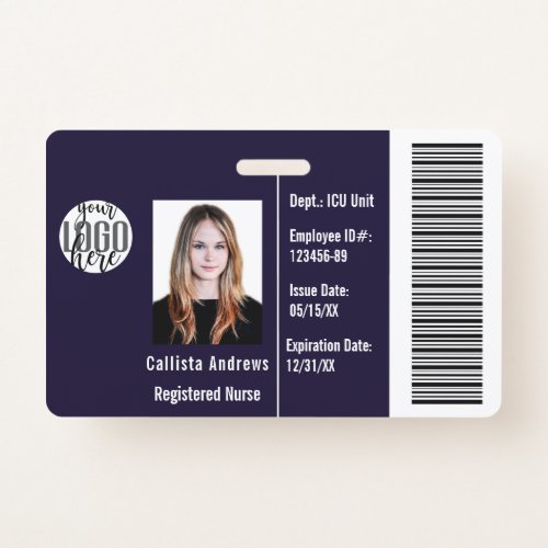 Custom Company Employee Photo Name Barcode Logo ID Badge