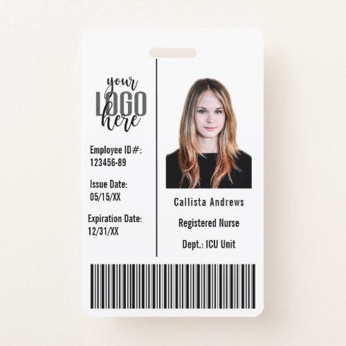 Custom Company Employee Photo Name Barcode Logo ID Badge