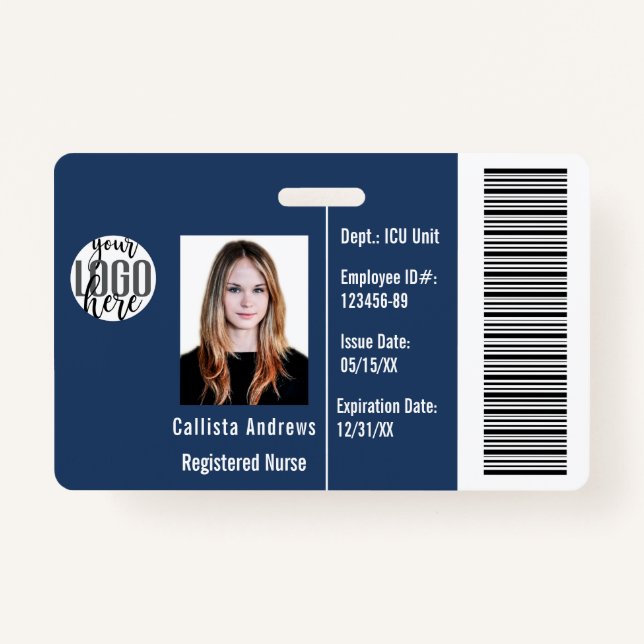 Custom Company Employee Photo Name Barcode Logo ID Badge (Front)