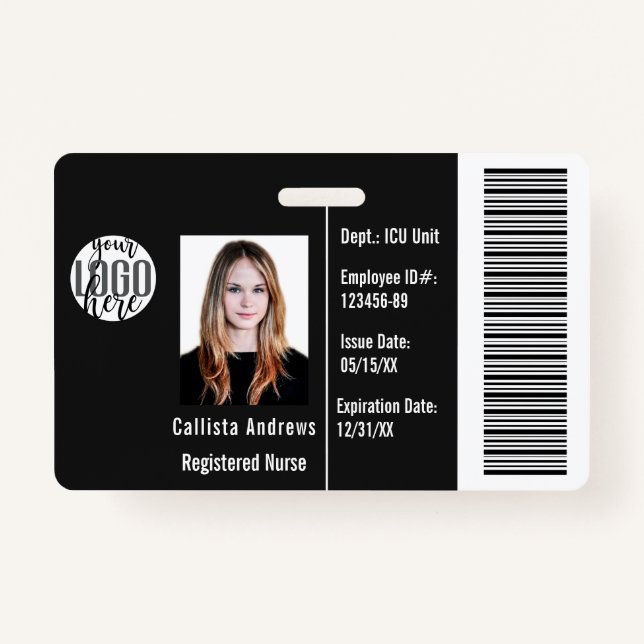 Custom Company Employee Photo Name Barcode Logo ID Badge (Front)