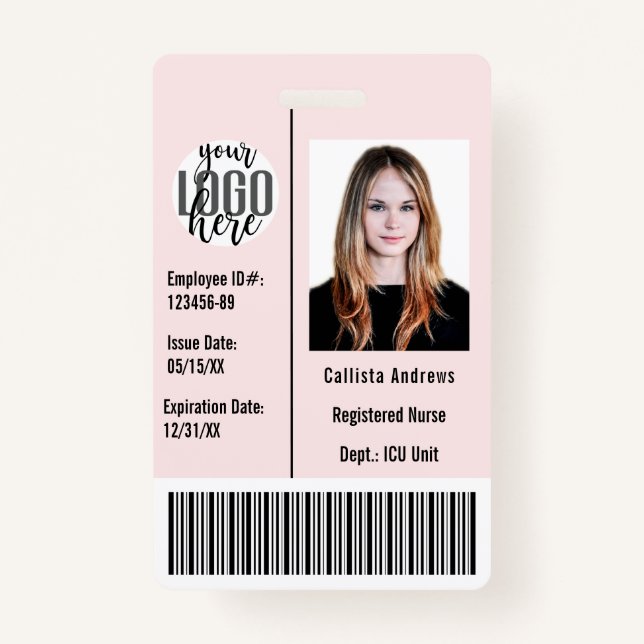 Custom Company Employee Photo Name Barcode Logo ID Badge (Front)