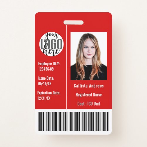 Custom Company Employee Photo Name Barcode Logo ID Badge