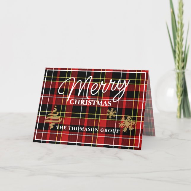 Custom Company Greeting Classic Tartan Pattern Holiday Card (Front)
