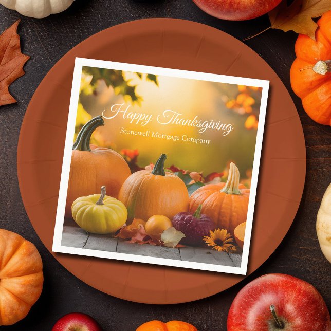 Custom Company Happy Thanksgiving Pumpkin Party Napkins (Creator Uploaded)