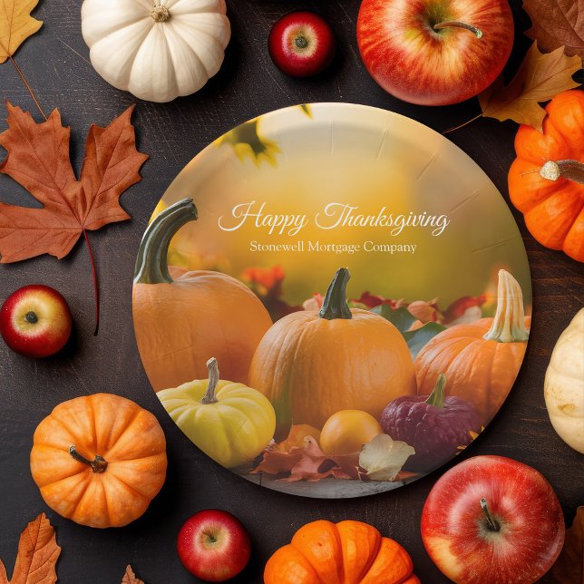 Custom Company Happy Thanksgiving Pumpkin Party Paper Plates (Creator Uploaded)