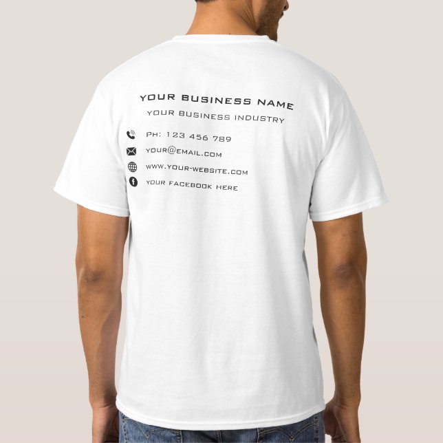 Custom Company Info Personalized Business T-Shirt (Back)