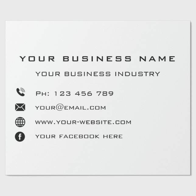 Custom Company Info Text Business Wrapping Paper (Flat)