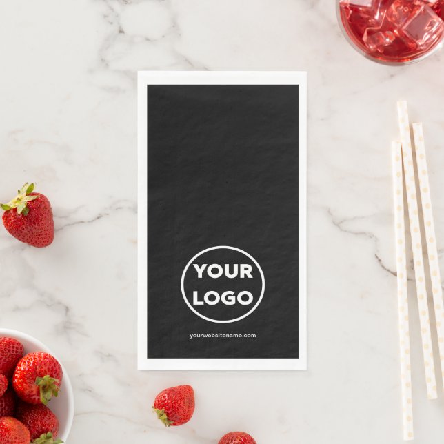 Custom Company Logo and Business Website on Black Paper Guest Towels (Insitu)