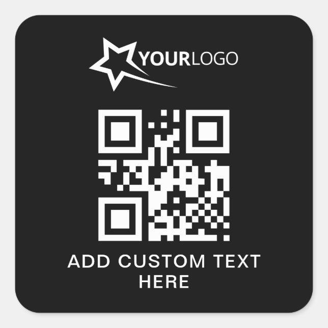Custom Company Logo and QR Code Black Square Sticker (Front)