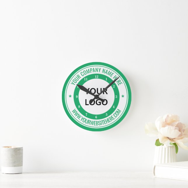 Custom Company Logo and Text Branded Clock Example (Home)
