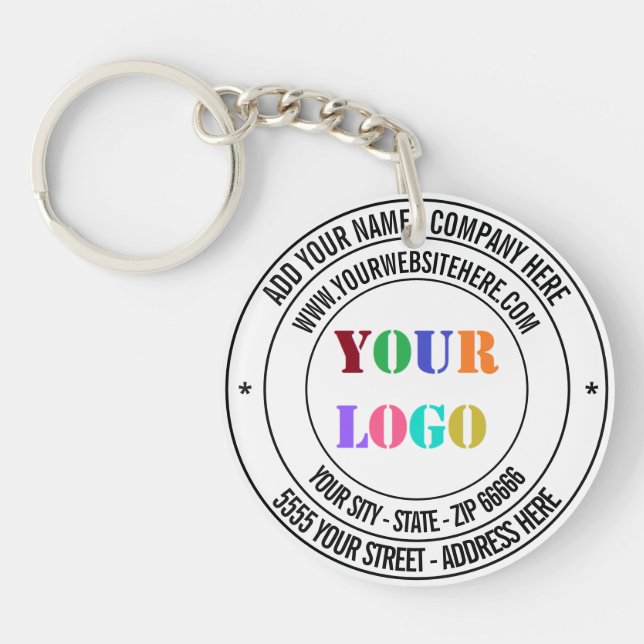 Custom Company Logo and Text Business Keychain (Front)