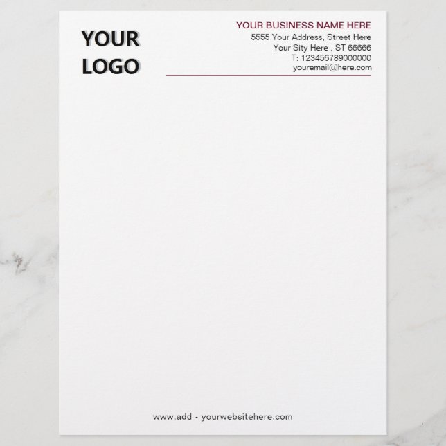 Custom Company Logo and Text Business Letterhead (Front)