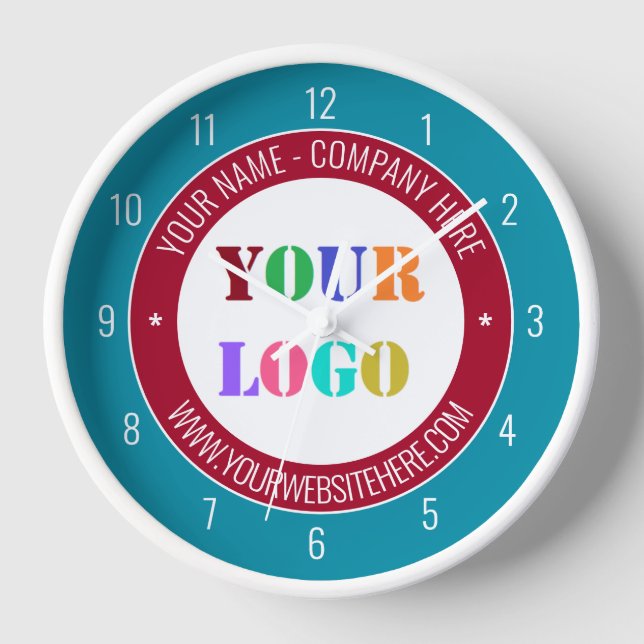Custom Company Logo and Text Clock - Your Colors (Front)