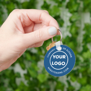 Custom Company Logo and Text Corporate Swag Blue Keychain
