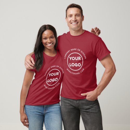 Custom Company Logo and Text Corporate Swag Maroon T_Shirt