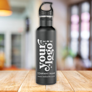 Custom Company Logo and Text Stainless Steel Black Stainless Steel Water Bottle