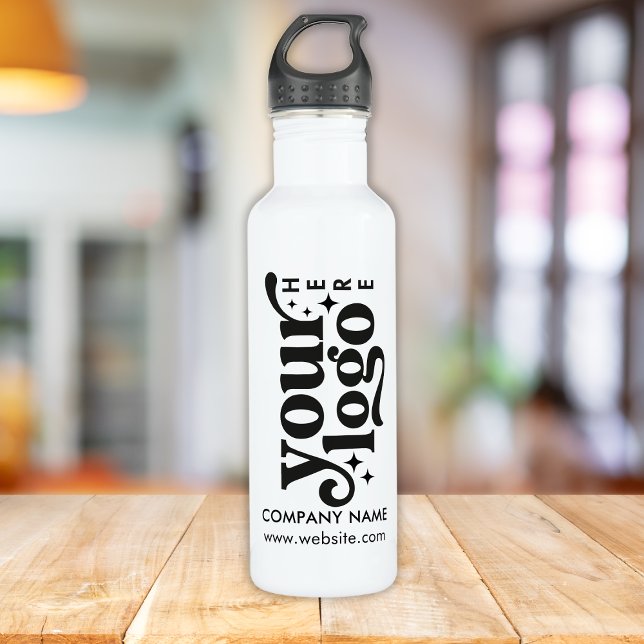 Custom Company Logo and Text Stainless Steel White Water Bottle (Creator Uploaded)