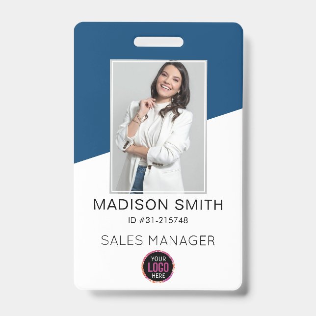Custom Company Logo Bar Code Employee Photo Badge (Front)