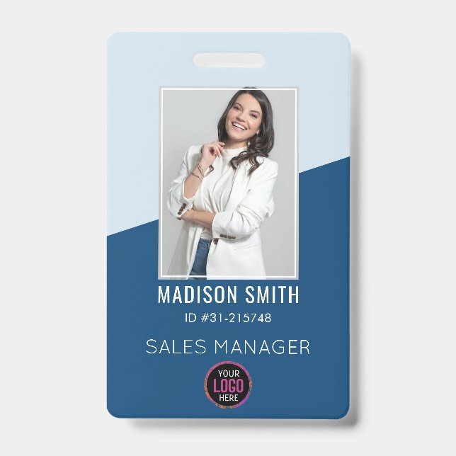 Custom Company Logo Bar Code Employee Photo Badge (Front)