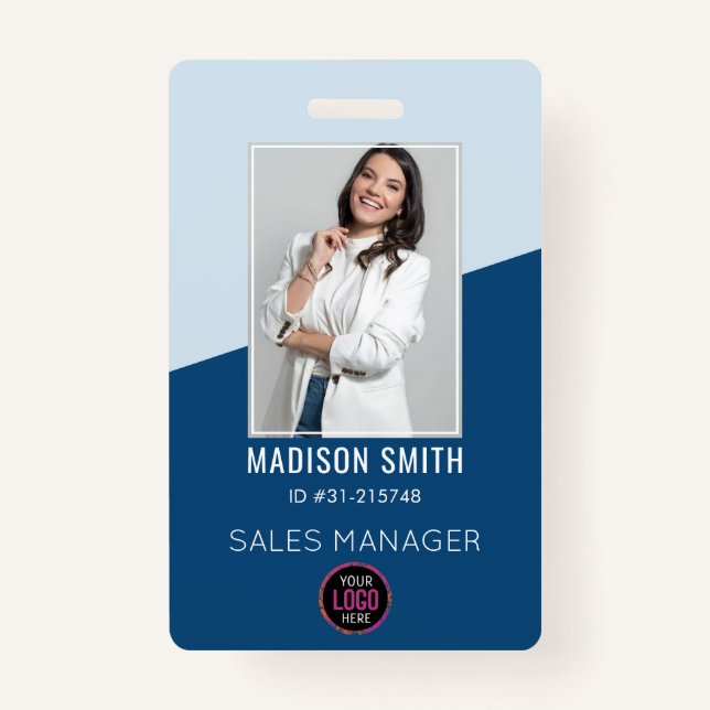 Custom Company Logo Bar Code Employee Photo Badge (Front)