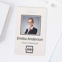 Custom Company Logo Bar Code Employee Photo Beige 