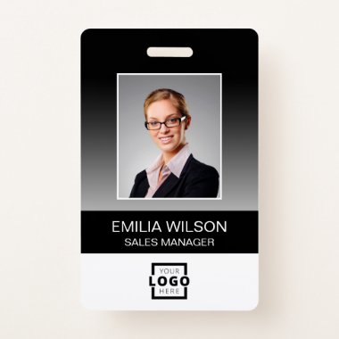 Custom Company Logo Bar Code Employee Photo Black Badge