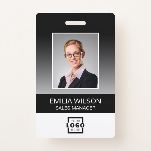 Custom Company Logo Bar Code Employee Photo Black Badge