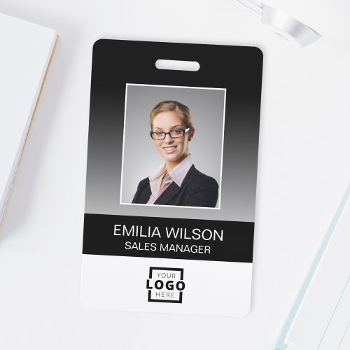 Custom Company Logo Bar Code Employee Photo Black Badge