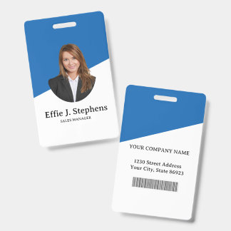 Custom Company Logo Bar Code Employee Photo Blue B Badge