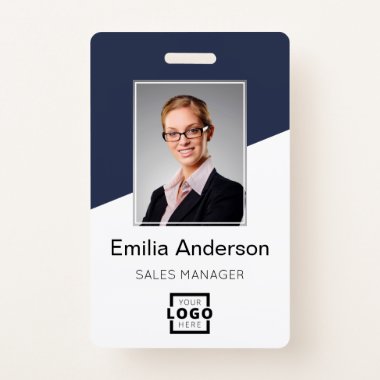 Custom Company Logo Bar Code Employee Photo Blue Badge