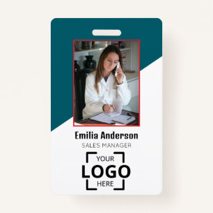 Custom Company Logo Bar Code Employee Photo Blue Badge
