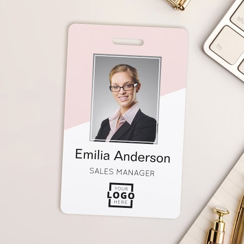 Custom Company Logo Bar Code Employee Photo Blush Badge