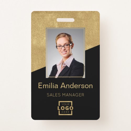 Custom Company Logo Bar Code Employee Photo Gold Badge