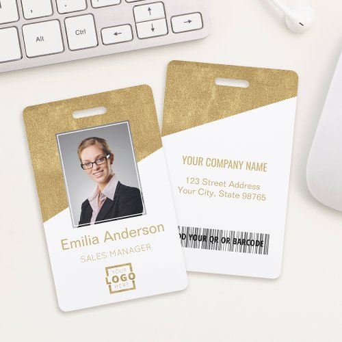 Custom Company Logo Bar Code Employee Photo Gold Badge