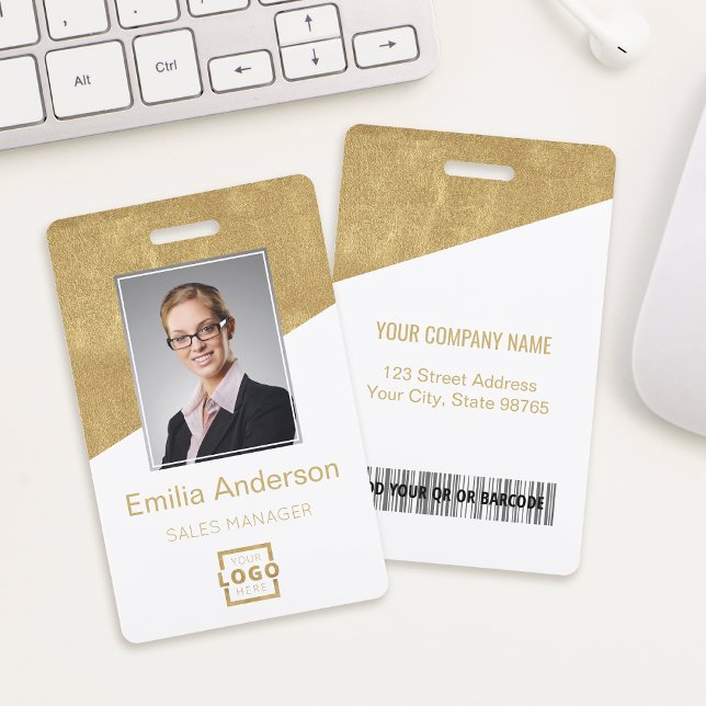 Custom Company Logo Bar Code Employee Photo Gold Badge (Creator Uploaded)