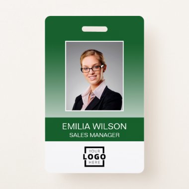 Custom Company Logo Bar Code Employee Photo Green Badge