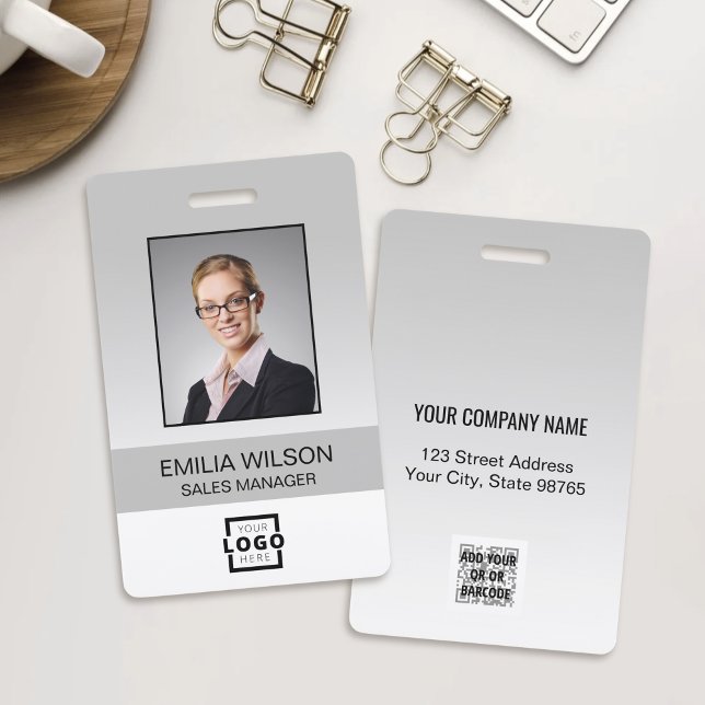 Custom Company Logo Bar Code Employee Photo Grey Badge (Creator Uploaded)