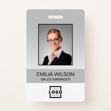 Custom Company Logo Bar Code Employee Photo Grey Badge