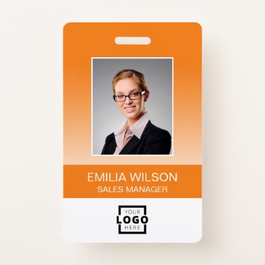 Custom Company Logo Bar Code Employee Photo Orange Badge